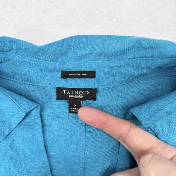 Talbots Linen Top Size 6 Blue Button Front Summer Thin Knit Beach 3/4 Sleeves - Picture 4 of 9